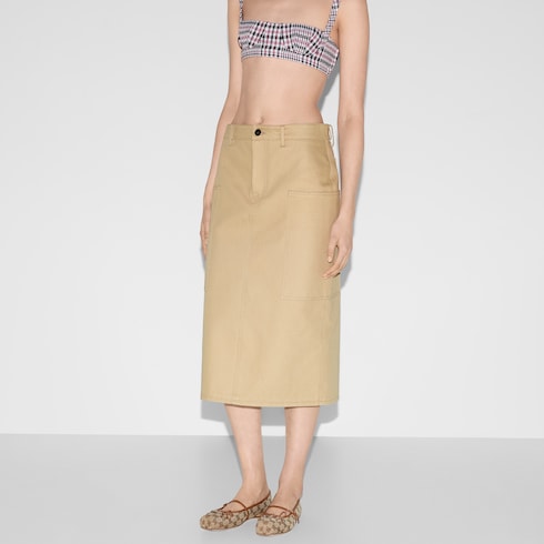 Falda midi de dril de algodón en relieve