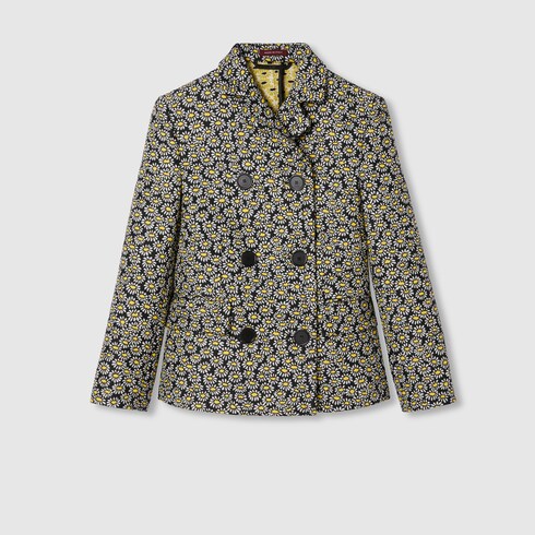 Floral crêpe jacquard jacket in multicolor | GUCCI® US