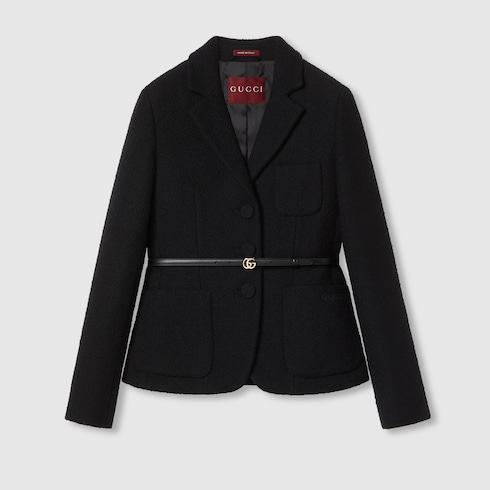 Chaqueta de lana de rizo con bordado