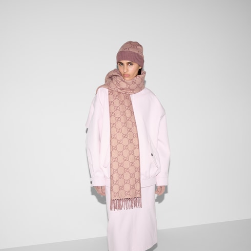 Mütze aus Lamé-Kaschmirjacquard mit GG