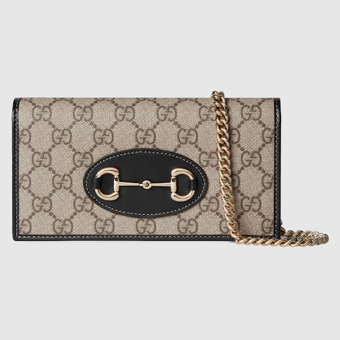 Gucci Horsebit 1955 wallet with chain in beige and dark brown fabric GUCCI Canada