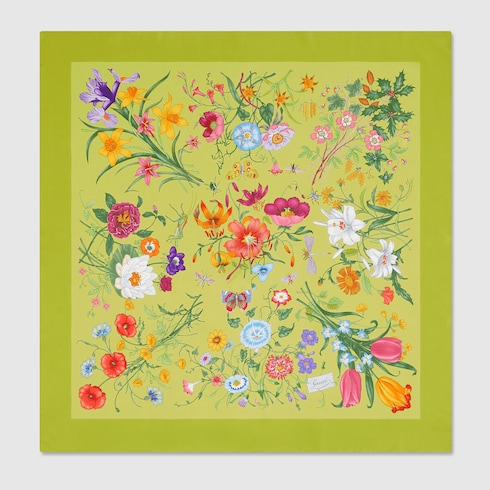 Printed Flora silk twill carré