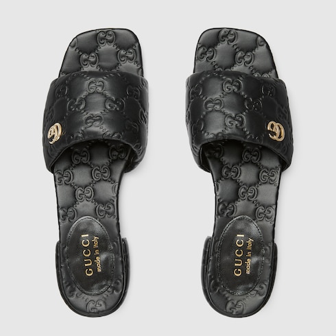 Sandalo slider donna in pelle con Doppia G
