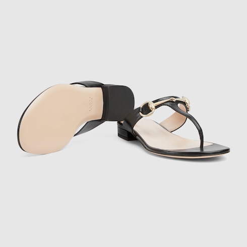 Women's thong sandal with Horsebit in black leather | GUCCI® US Women's thong sandal with Horsebit in black leather | GUCCI® US