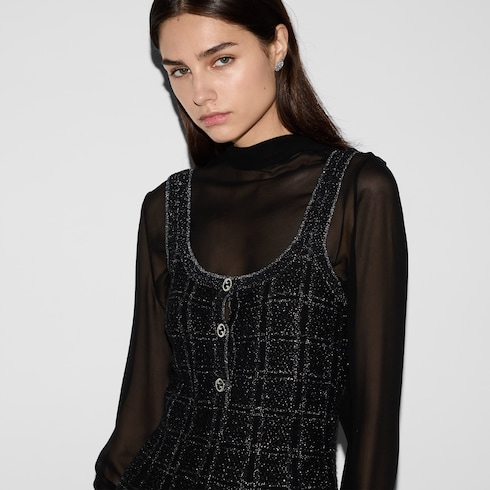 Kleid aus Woll- und Laméjacquard mit Karomuster