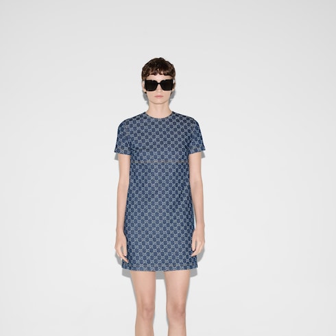Vestido de jacquard de denim con GG