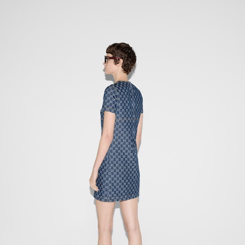 Vestido de jacquard de denim con GG