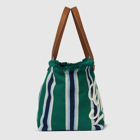 Borsa shopping in tessuto ricamato misura media