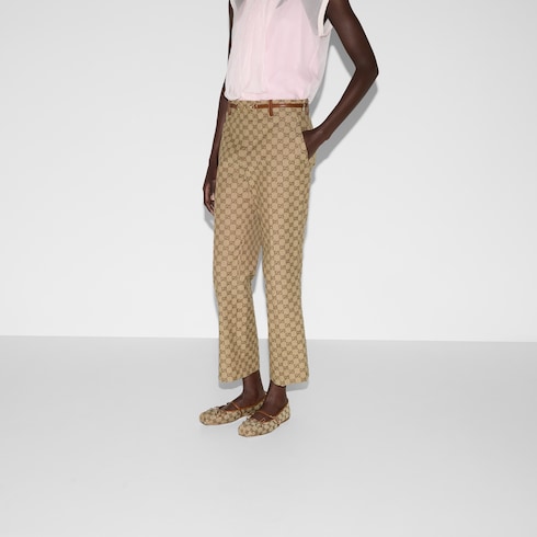 GG canvas pants with Horsebit in camel and dark brown