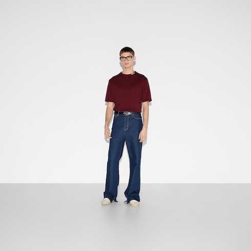 T-shirt in seta e cotone con intarsio Gucci