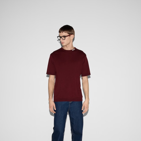 T-shirt in seta e cotone con intarsio Gucci