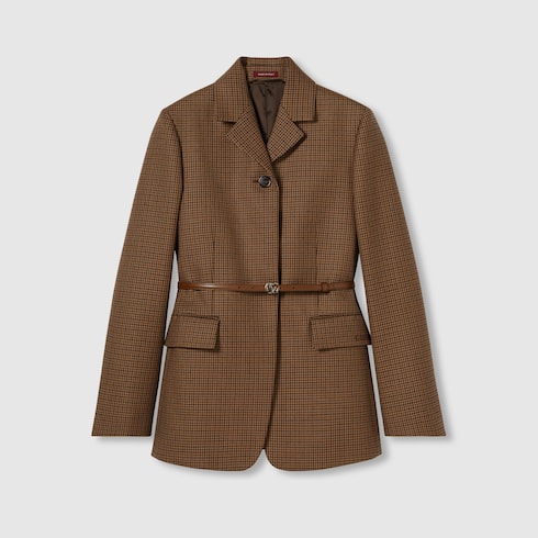 Veste en laine à imprimé pied de poule avec broderie