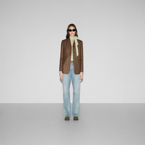 Jacke aus Wolle mit Hahnentrittmuster und Stickerei