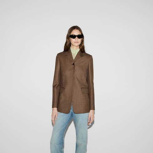 Giacca in lana pied de poule con ricamo