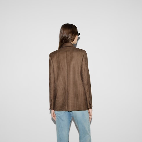 Chaqueta de lana con pata de gallo y bordado