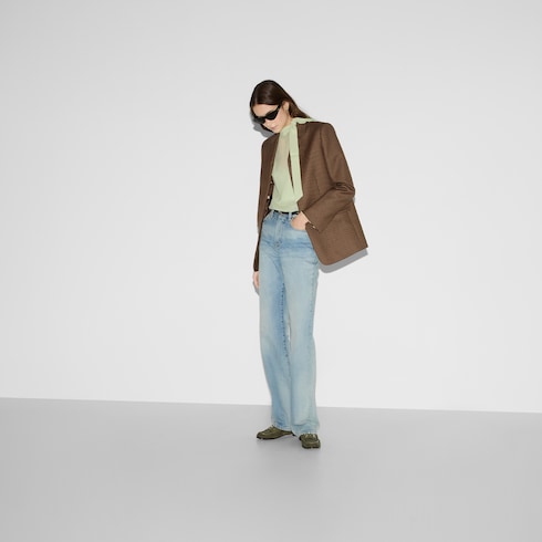 Jacke aus Wolle mit Hahnentrittmuster und Stickerei
