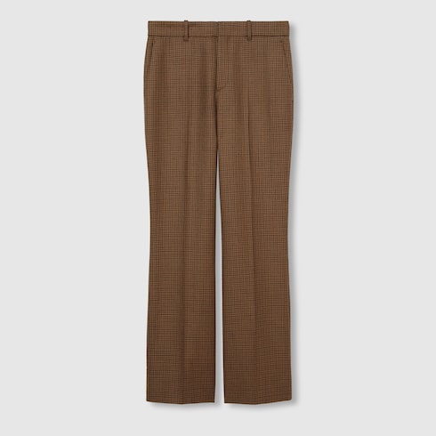 Embroidered houndstooth wool pants
