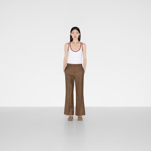 Embroidered houndstooth wool pants
