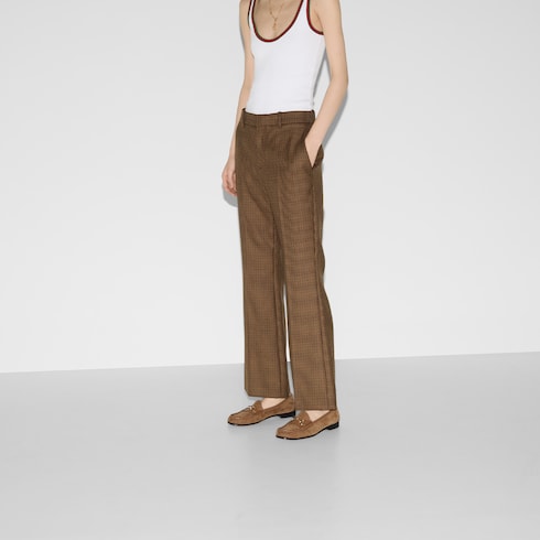 Embroidered houndstooth wool pants
