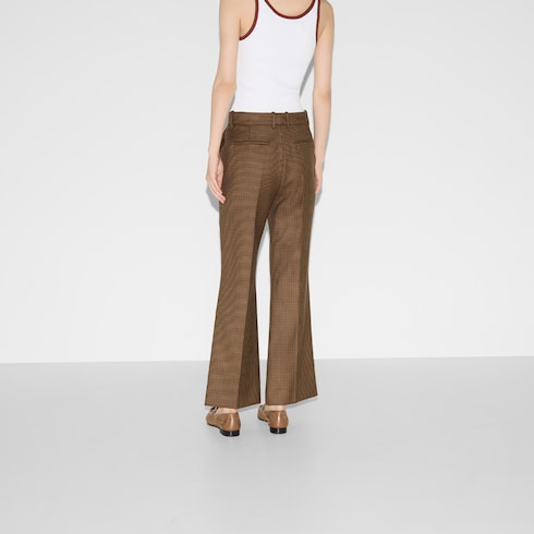 Embroidered houndstooth wool pants