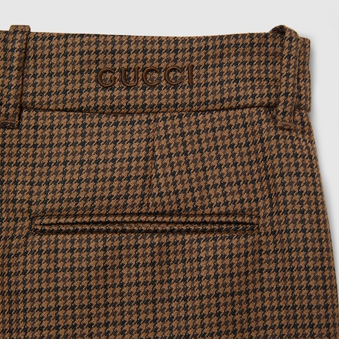 Embroidered houndstooth wool pants