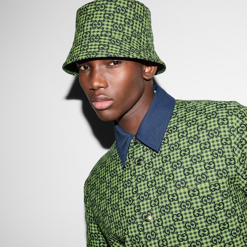 Chaqueta de gingham de lana y algodón con GG