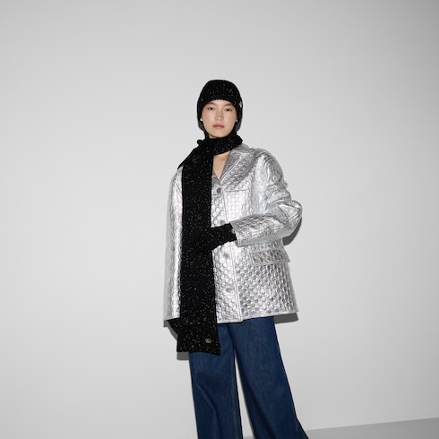 Rib knit wool lamé hat