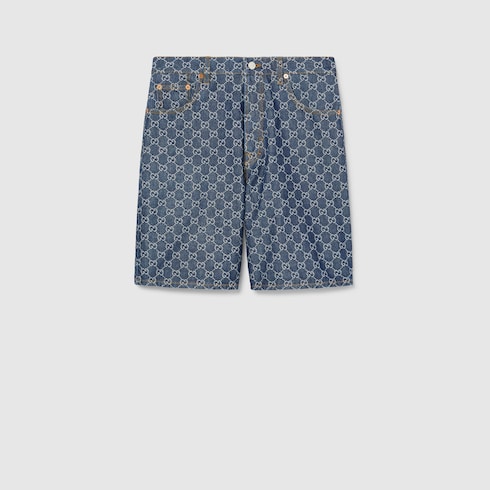 Low waist GG denim jacquard shorts in Blue Ready-to-wear