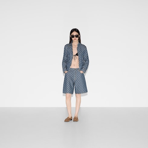 Low waist GG denim jacquard shorts in Blue Ready-to-wear Low waist GG denim jacquard shorts in Blue Ready-to-wear