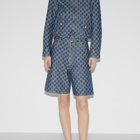 Low waist GG denim jacquard shorts Detail 3