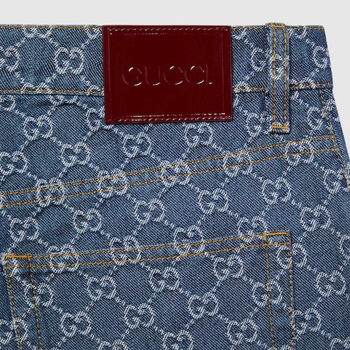 Low waist GG denim jacquard shorts in Blue Ready-to-wear
