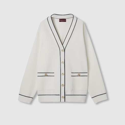 Fine wool cardigan in white | GUCCI® US Fine wool cardigan in white | GUCCI® US