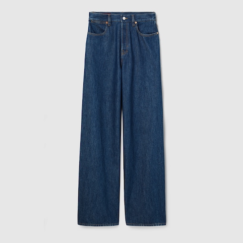 Wide leg denim pants in dark blue | GUCCI® US