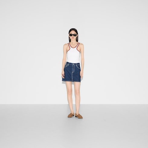 Mini-jupe en denim avec logo réalisé au laser