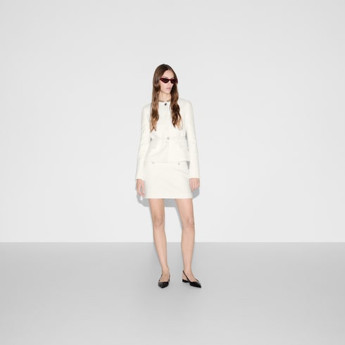 Cotton bouclé belted jacket in White Ready-to-wear | GUCCI® SI