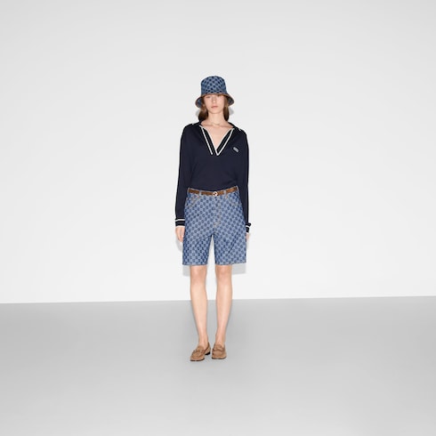 Polo en coton avec motif Gucci en intarsia
