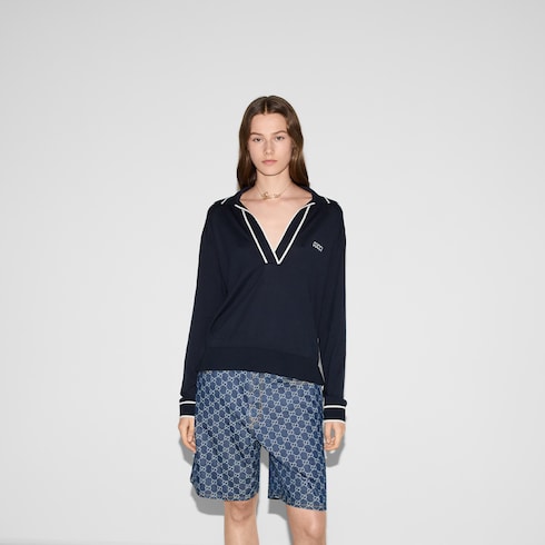 Polo en coton avec motif Gucci en intarsia