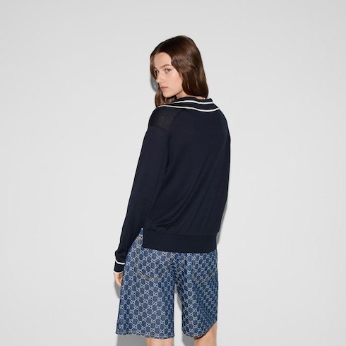 Polo en coton avec motif Gucci en intarsia