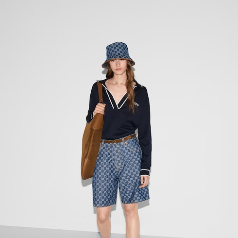 Polo en coton avec motif Gucci en intarsia