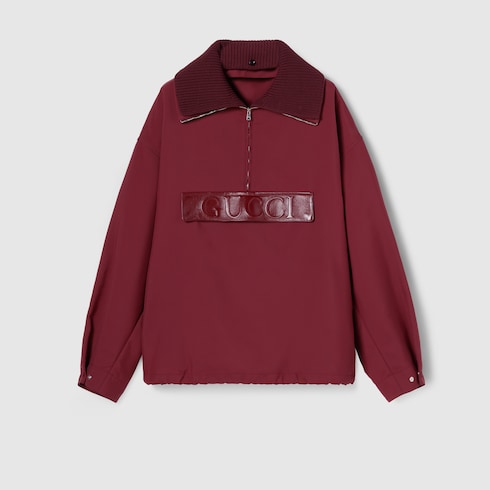Embossed gabardine bomber jacket in rosso ancora red | GUCCI® US Embossed gabardine bomber jacket in rosso ancora red | GUCCI® US