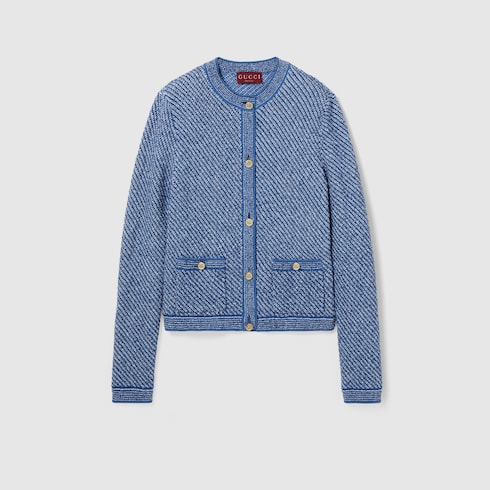 Fine cotton crewneck cardigan