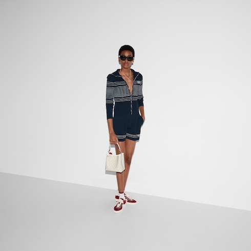 Fabric polo jacket with intarsia