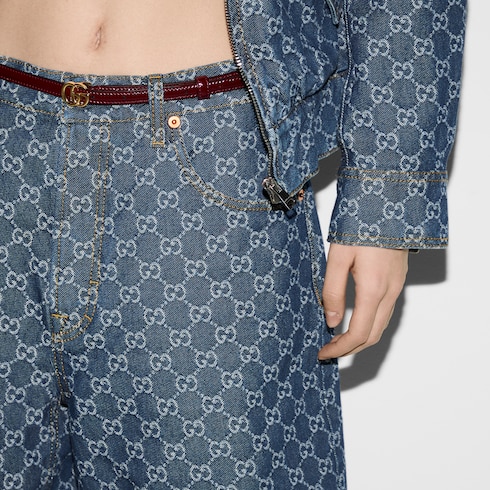 Shorts a vita bassa in denim GG jacquard
