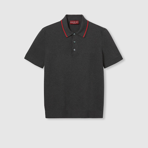 Polo in seta e cotone con dettaglio Web