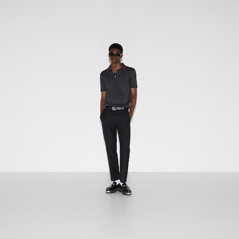 Polo en soie et coton avec bande Web