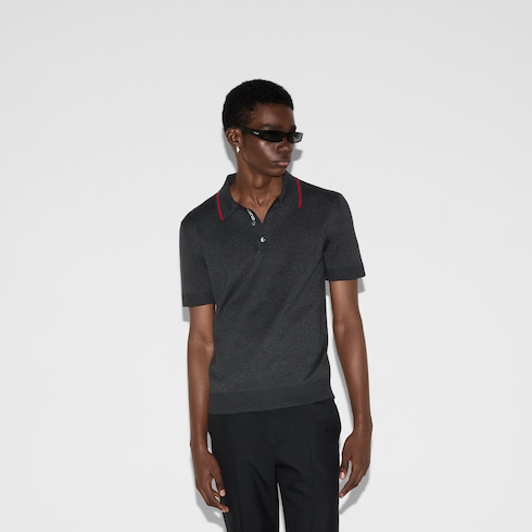 Silk cotton polo shirt with Web Detail 3