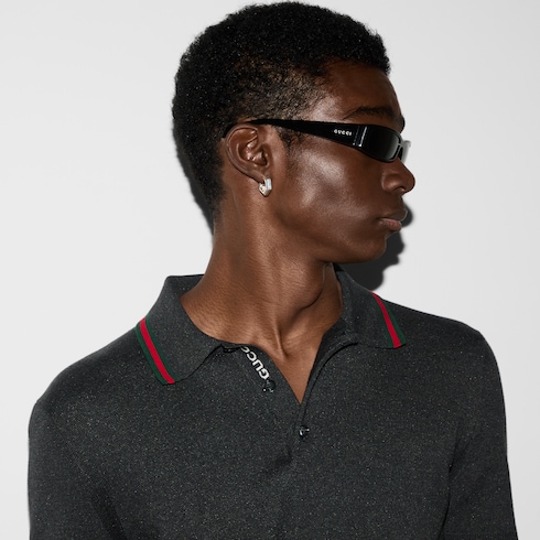 Silk cotton polo shirt with Web Detail 5