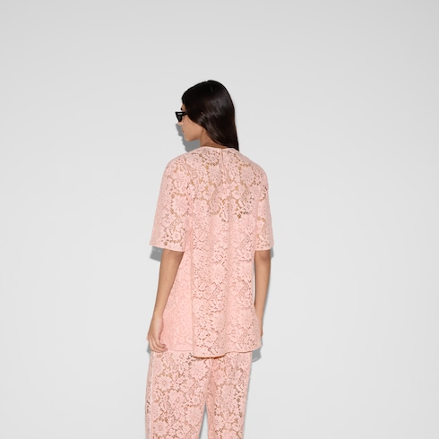 Oberteil aus Blumen-Spitze mit Print
