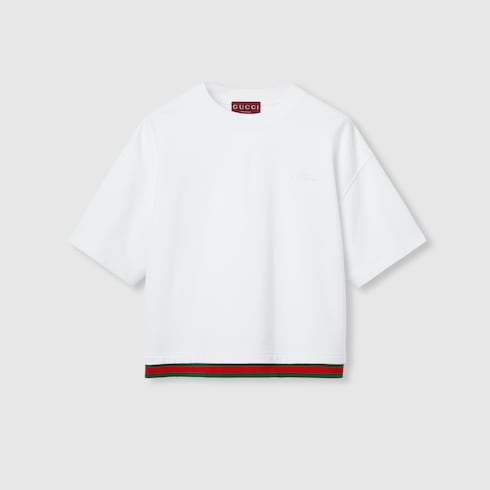 Blusa de punto de algodón corta con tribanda Web