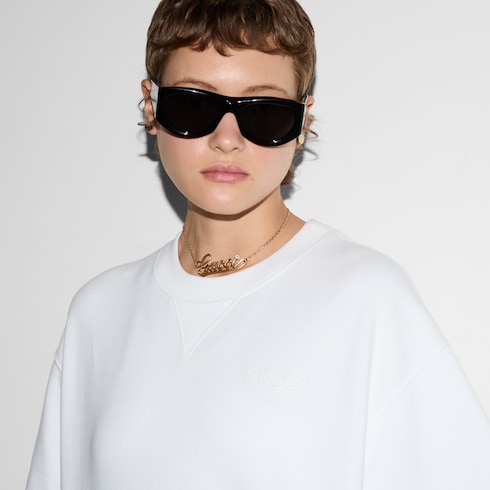 Blusa de punto de algodón corta con tribanda Web